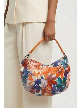 Maurizio Taiuti Floral Print Leather Trim Shoulder Bag Made in Italy Colorful